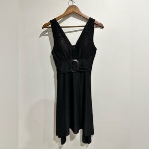 BIZZ GIRL Y2K Gothic Black Padded Patterned‎ Belted Dress Size M